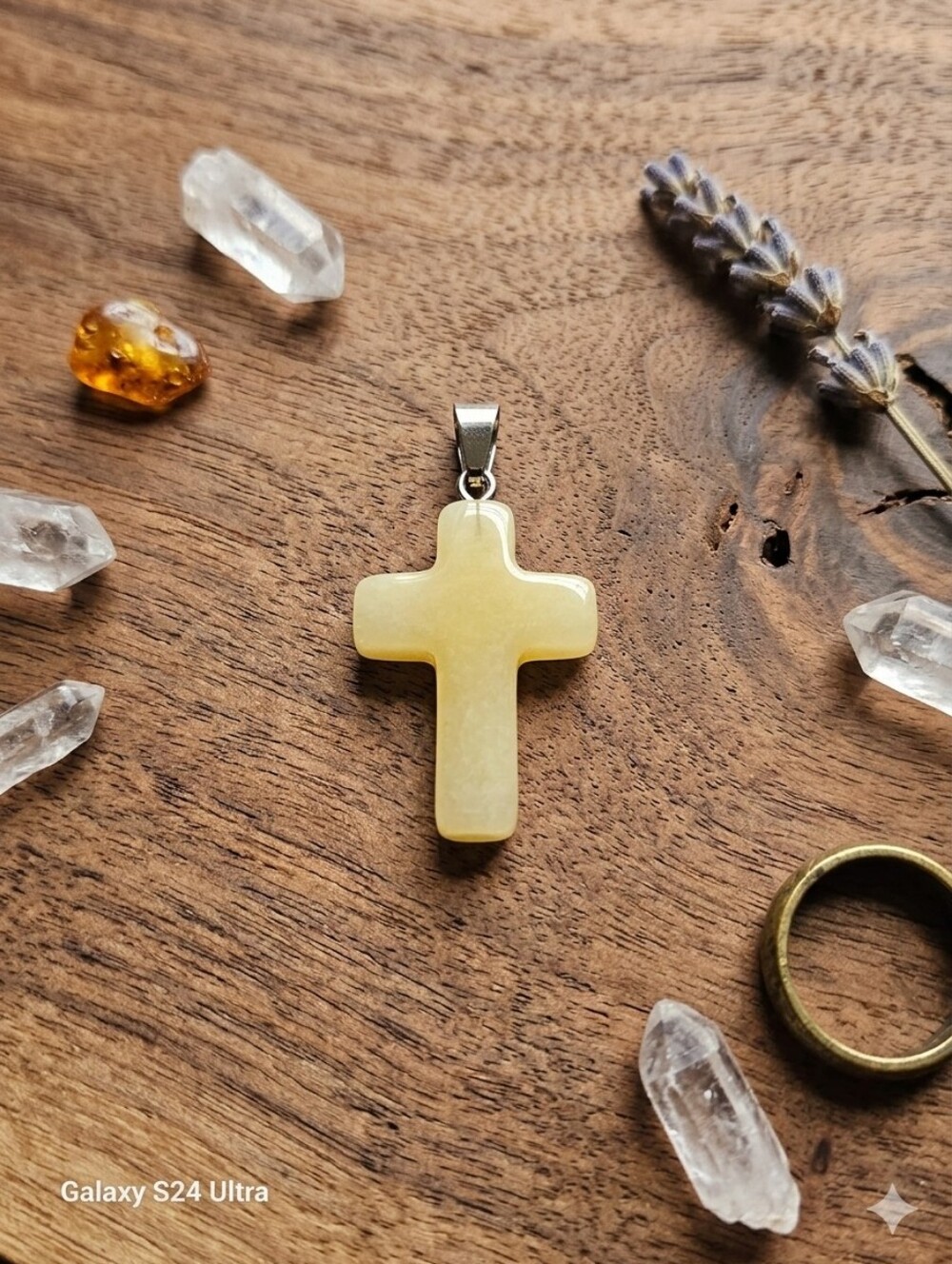 Yellow Jade Cross Pendant Necklace - Spiritual Women Jewelry  Includes Cord